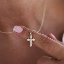 Load image into Gallery viewer, 14K Real Gold Diamond Cross Medium Necklace,Gold Religious Necklace,Christian Faith Pendant,Round Framed Necklace, Diamond Gemstone
