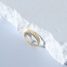 Load image into Gallery viewer, Solid Gold Serrated Ring, 4mm Wedding Band, Solid 14K Gold, Lined Ring, Handmade, Unisex Ring, Dome Ring, Gold Stacking Ring, Minimal