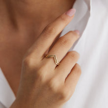 Load image into Gallery viewer, 14K Gold Double V Ring, Minimalist, Stacking Ring, Chevron Ring, Thumb Ring, Mother's Day, Birthday Gift, Simple Gold Ring,Rose Gold
