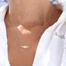 Load image into Gallery viewer, 14k Real Gold Initial Necklace, Horizontal Plate Necklace, Angel Wings Necklace, Gold Croissant Pendant, Personalized Letter Signet Necklace