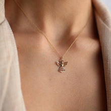 Load image into Gallery viewer, 14K Gold Lace Detail Angel Necklace, Guardian Angel, Good Luck Charm, Gold Layering Chain, Dainty Jewelry, Gift for Her, Birthday Present