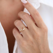 Load image into Gallery viewer, 14K Gold Moon Ring, Minimalist Gold Ring, Stacking Jewelry, Unisex Jewelry, Crescent Ring, Celestial, Birthday, Half Moon, Planet Jewelry