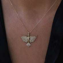 Load image into Gallery viewer, Large Diamond Phoenix Bird Necklace, Fire Bird Necklace, Simurgh Pendant, Good Luck Charm, 14K Gold Chain, Gift for Her, Mythical Jewelry