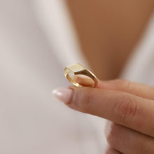 Load image into Gallery viewer, Diamond Signet Ring, Real 14k Gold, Stacking Jewelry, Unisex Jewelry, Pinky Ring, Retro Ring, Birthday Gift, Valentine's Gift, Rose Gold