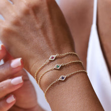 Load image into Gallery viewer, Diamond Evil Eye Bracelet, Emerald, Ruby, Sapphire Eye, Birthday Gift, Minimal Everyday Jewelry, Good Luck, Protection. Graduation, 14K Gold