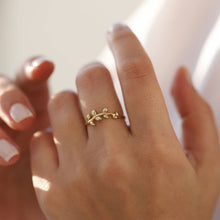 Load image into Gallery viewer, 14K Solid Gold Thin Olive Leaf Ring, Minimal Stackable Ring, Wrap Ring, Branch, Mother's Day, Birthday Gift, Simple Gold Ring, Rose Gold