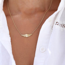 Load image into Gallery viewer, 14k Real Gold Initial Necklace, Horizontal Plate Necklace, Angel Wings Necklace, Gold Croissant Pendant, Personalized Letter Signet Necklace