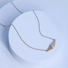 Load image into Gallery viewer, 14k Real Gold Initial Necklace, Horizontal Plate Necklace, Angel Wings Necklace, Gold Croissant Pendant, Personalized Letter Signet Necklace