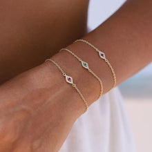 Load image into Gallery viewer, Diamond Evil Eye Bracelet, Emerald, Ruby, Sapphire Eye, Birthday Gift, Minimal Everyday Jewelry, Good Luck, Protection. Graduation, 14K Gold