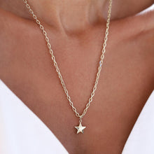 Load image into Gallery viewer, 14k Real Gold Star Necklace, Gold Star Charm, Celestial Jewelry, Gold Star Charm, Layered 3D Star Pendant, Gold Chain Necklace, Star Charm