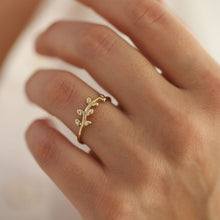 Load image into Gallery viewer, 14K Solid Gold Thin Olive Leaf Ring, Minimal Stackable Ring, Wrap Ring, Branch, Mother's Day, Birthday Gift, Simple Gold Ring, Rose Gold