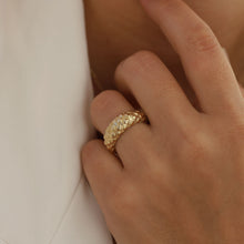 Load image into Gallery viewer, 14K Gold Textured Dome Ring, Thick Patterned Croissant Ring, Minimalist Fine Jewelry, Gift for Her, Statement, Everyday Jewelry, Chunky Ring