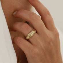 Load image into Gallery viewer, 14K Gold Textured Dome Ring, Thick Patterned Croissant Ring, Minimalist Fine Jewelry, Gift for Her, Statement, Everyday Jewelry, Chunky Ring