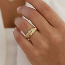 Load image into Gallery viewer, 14K Gold Textured Dome Ring, Thick Patterned Croissant Ring, Minimalist Fine Jewelry, Gift for Her, Statement, Everyday Jewelry, Chunky Ring