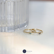 Load image into Gallery viewer, 14K Gold Eyelash Ring, Stackable Ring, Turquoise Ring, Evil Eye Jewelry, Minimal Everyday Jewelry, Gift for Her, Real Gold, Dainty Ring