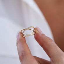 Load image into Gallery viewer, Diamond Cross Ring, 14K Gold Ring, X Ring, Handmade, Geometric, Gift for Her, Mother's Day, Minimalist Accessory, Gold Stacking Ring