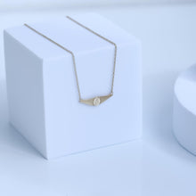 Load image into Gallery viewer, 14k Real Gold Initial Necklace, Horizontal Plate Necklace, Angel Wings Necklace, Gold Croissant Pendant, Personalized Letter Signet Necklace