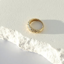 Load image into Gallery viewer, 14K Gold Textured Dome Ring, Thick Patterned Croissant Ring, Minimalist Fine Jewelry, Gift for Her, Statement, Everyday Jewelry, Chunky Ring