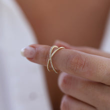 Load image into Gallery viewer, Diamond Cross Ring, 14K Gold Ring, X Ring, Handmade, Geometric, Gift for Her, Mother's Day, Minimalist Accessory, Gold Stacking Ring