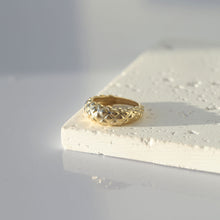 Load image into Gallery viewer, 14K Gold Textured Dome Ring, Thick Patterned Croissant Ring, Minimalist Fine Jewelry, Gift for Her, Statement, Everyday Jewelry, Chunky Ring