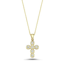 Load image into Gallery viewer, 14K Real Gold Diamond Cross Medium Necklace,Gold Religious Necklace,Christian Faith Pendant,Round Framed Necklace, Diamond Gemstone