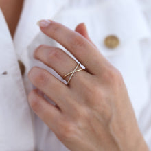 Load image into Gallery viewer, Diamond Cross Ring, 14K Gold Ring, X Ring, Handmade, Geometric, Gift for Her, Mother's Day, Minimalist Accessory, Gold Stacking Ring