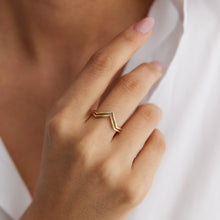 Load image into Gallery viewer, 14K Gold Double V Ring, Minimalist, Stacking Ring, Chevron Ring, Thumb Ring, Mother's Day, Birthday Gift, Simple Gold Ring,Rose Gold