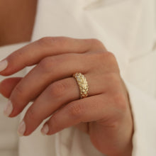 Load image into Gallery viewer, 14K Gold Textured Dome Ring, Thick Patterned Croissant Ring, Minimalist Fine Jewelry, Gift for Her, Statement, Everyday Jewelry, Chunky Ring
