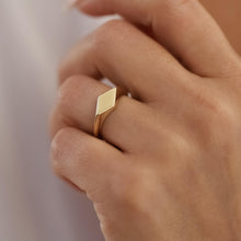 Load image into Gallery viewer, Diamond Signet Ring, Real 14k Gold, Stacking Jewelry, Unisex Jewelry, Pinky Ring, Retro Ring, Birthday Gift, Valentine's Gift, Rose Gold