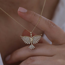Load image into Gallery viewer, Large Diamond Phoenix Bird Necklace, Fire Bird Necklace, Simurgh Pendant, Good Luck Charm, 14K Gold Chain, Gift for Her, Mythical Jewelry