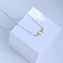 Load image into Gallery viewer, 14k Real Gold Initial Necklace, Horizontal Plate Necklace, Angel Wings Necklace, Gold Croissant Pendant, Personalized Letter Signet Necklace
