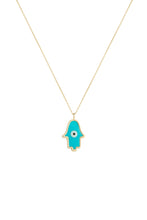 Load image into Gallery viewer, Large Turquoise Hamsa Necklace