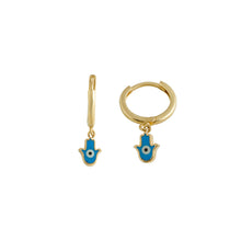 Load image into Gallery viewer, Gold Turquoise Hamsa Earrings