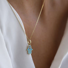 Load image into Gallery viewer, Gold Turquoise Hamsa Necklace