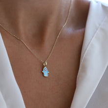Load image into Gallery viewer, Gold Turquoise Hamsa Necklace
