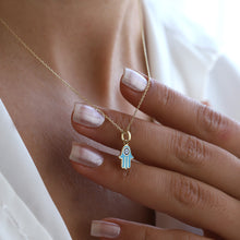 Load image into Gallery viewer, Gold Turquoise Hamsa Necklace