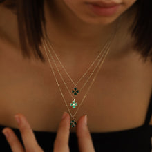 Load image into Gallery viewer, Green Enamel Four-Leaf Gold Clover Necklace