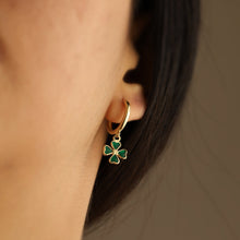 Load image into Gallery viewer, Green Enamel Four-Leaf Clover Earrings
