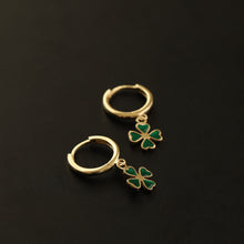 Load image into Gallery viewer, Green Enamel Four-Leaf Clover Earrings