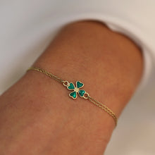 Load image into Gallery viewer, Green Enamel Four-Leaf Gold Clover Bracelet