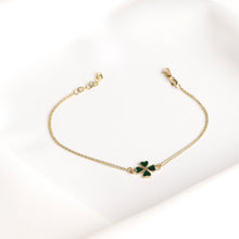 Load image into Gallery viewer, Green Enamel Four-Leaf Gold Clover Bracelet