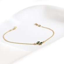 Load image into Gallery viewer, Green Enamel Four-Leaf Gold Clover Bracelet