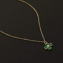 Load image into Gallery viewer, Green Enamel Four-Leaf Gold Clover Necklace