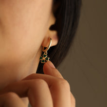 Load image into Gallery viewer, Green Enamel Four-Leaf Clover Earrings