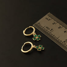 Load image into Gallery viewer, Green Enamel Four-Leaf Clover Earrings