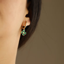 Load image into Gallery viewer, Green Enamel Four-Leaf Clover Earrings
