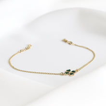 Load image into Gallery viewer, Green Enamel Four-Leaf Gold Clover Bracelet