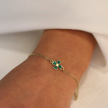 Load image into Gallery viewer, Green Enamel Four-Leaf Gold Clover Bracelet
