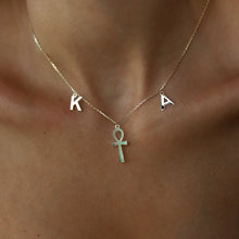 Load image into Gallery viewer, Gold Ankh Necklace with Initials Necklace