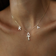 Load image into Gallery viewer, Gold Ankh Necklace with Initials Necklace